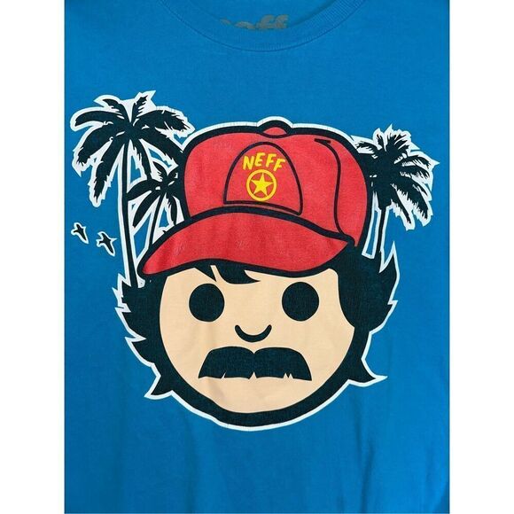 NEFF MEN'S LARGE GRAPHIC BLUE T-SHIRT W/ NEFF HEAD AND PALM TREES LOGO - Picture 3 of 7